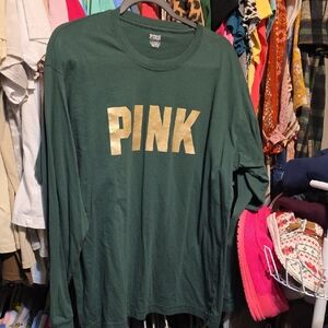 Victoria's Secret Green Long Sleeve Tee with Gold Lettering